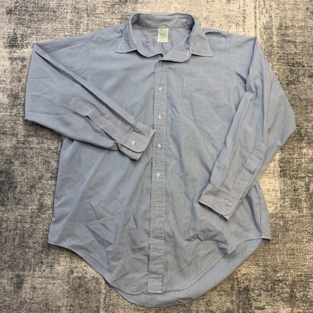 VTG Brooks Brothers Makers Shirt Mens 16.5 Blue Striped Sport Button Up Ivy USA - Picture 2 of 9